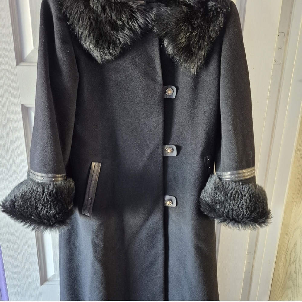 St. John Black Tuscana Fur-Trimmed Coat